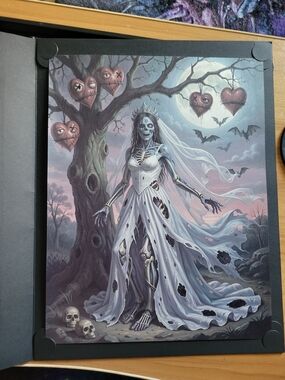 💀NEW💀Hand Crafted Haunted  Zombie Bride Wall Art Print - White & Gray